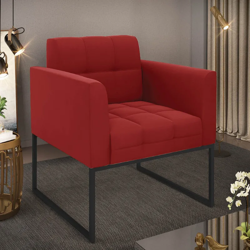 Poltrona Sala Decorativa Elisa Base Industrial Preta Veludo Marsala D03 - D'Rossi
