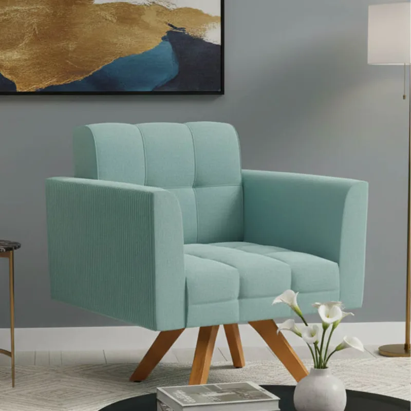 Poltrona Sala Decorativa Elisa Base Giratória Castanho MM30 Cotelê Ext/Veludo Menta D03 - D'Rossi