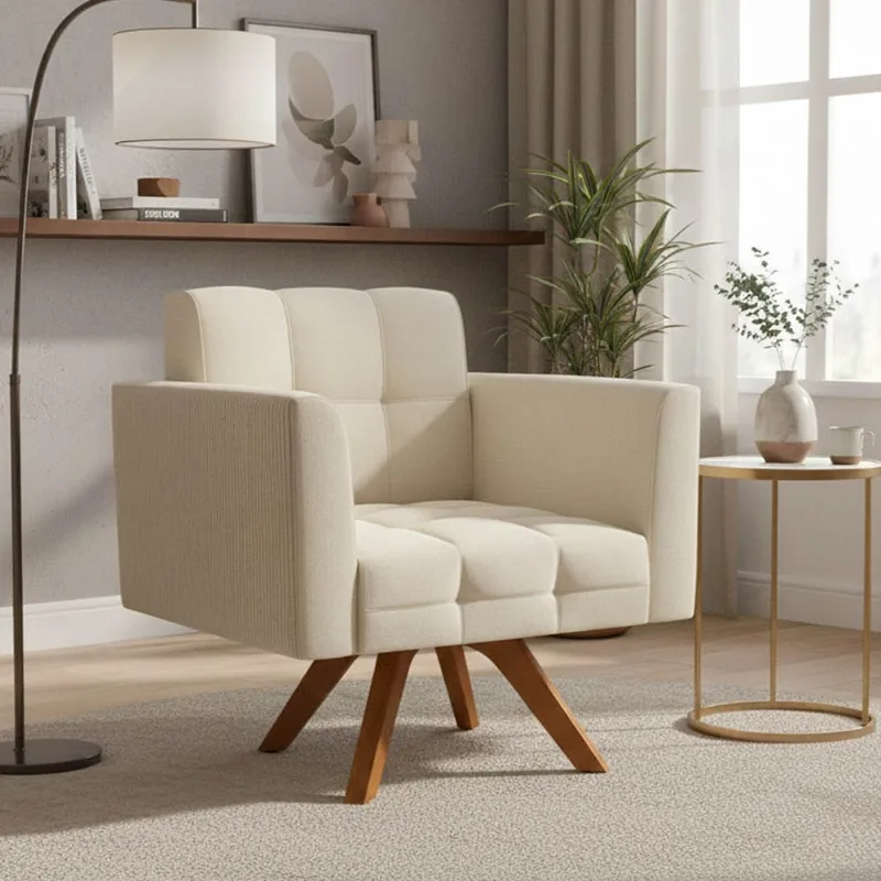 Poltrona Sala Decorativa Elisa Base Giratória Castanho MM30 Cotelê Ext/Veludo D03 - D'Rossi Off White