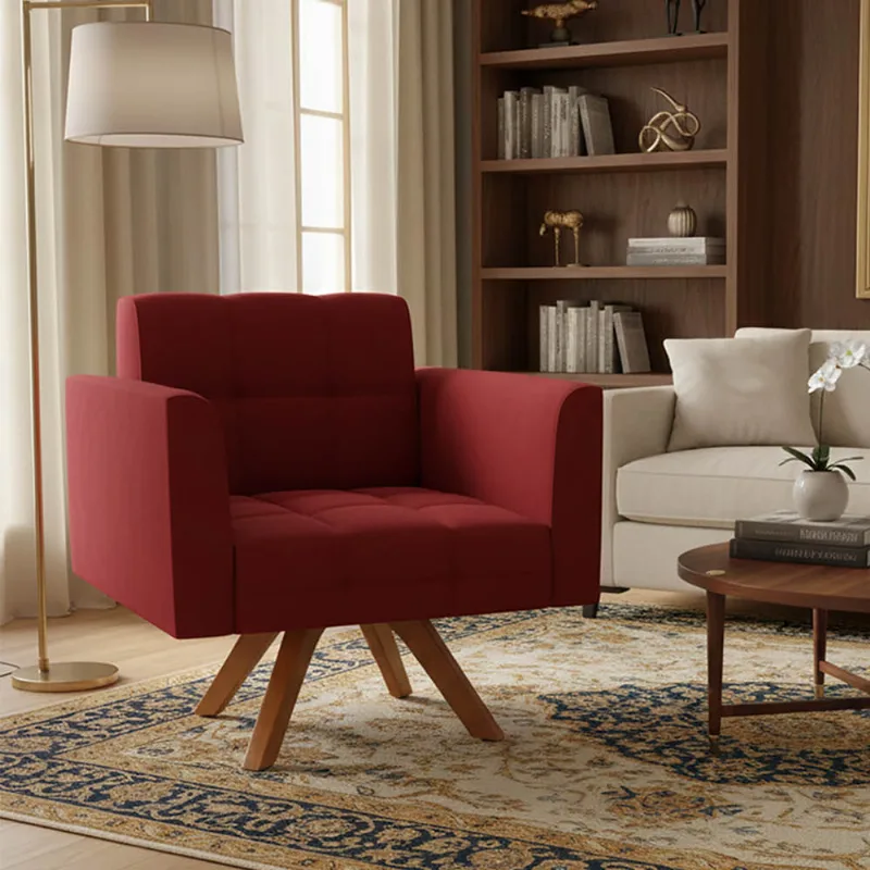 Poltrona Sala Decorativa Elisa Base Giratória Castanho MM30 Veludo Marsala D03 - D'Rossi