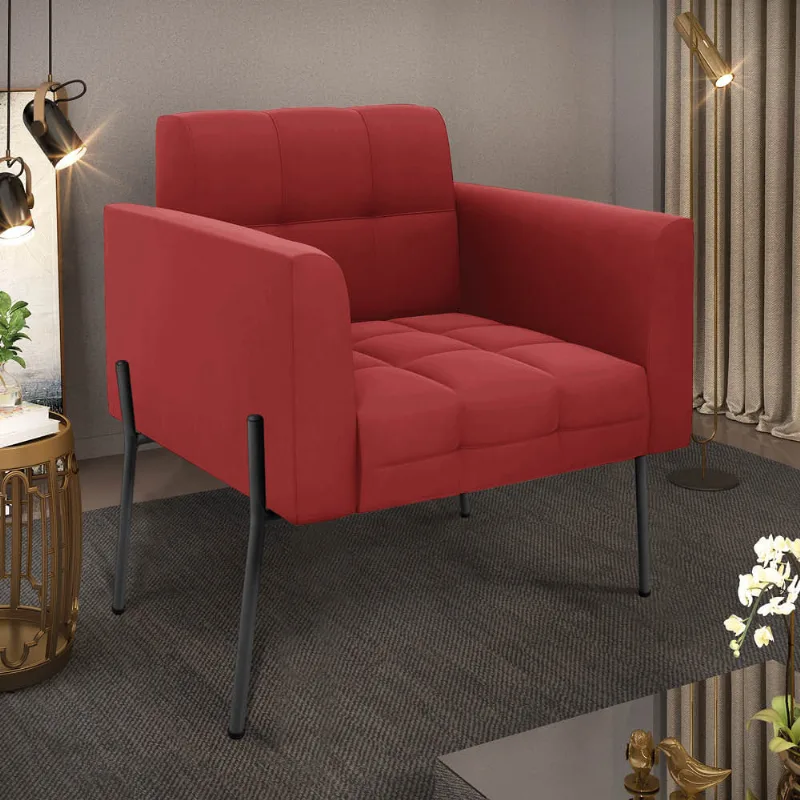 Poltrona Sala Decorativa Elisa Pé de Aço Lateral Preto Veludo Marsala D03 - D'Rossi