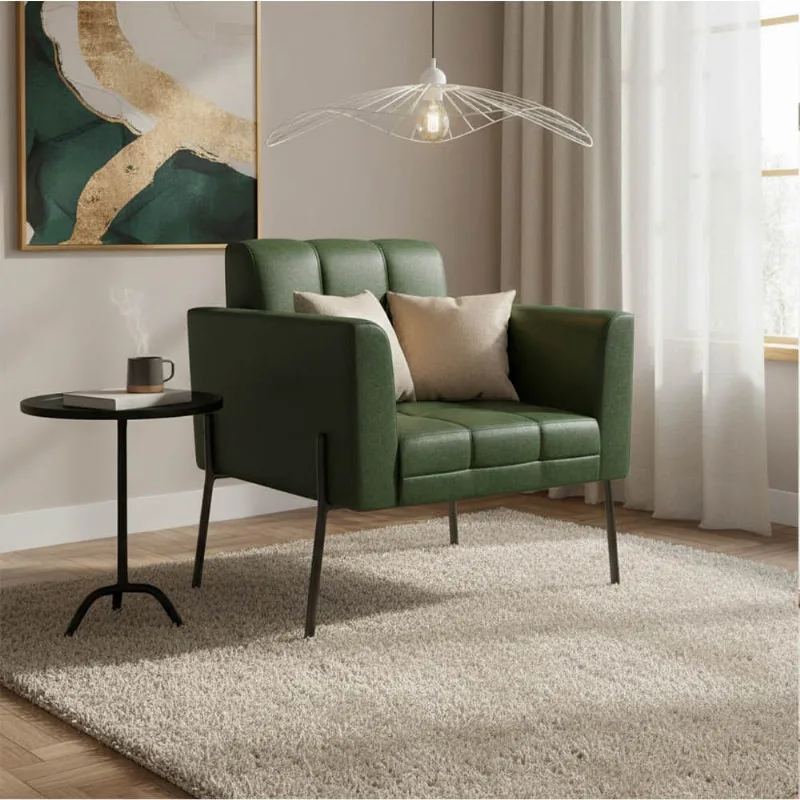 Poltrona Sala Decorativa Elisa Pé de Aço Lateral Preto Sintético PU Verde D03 - D'Rossi