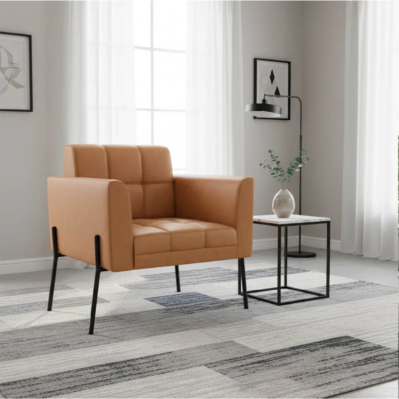Poltrona Sala Decorativa Elisa Pé de Aço Lateral Preto Sintético PU Whisky D03 - D'Rossi