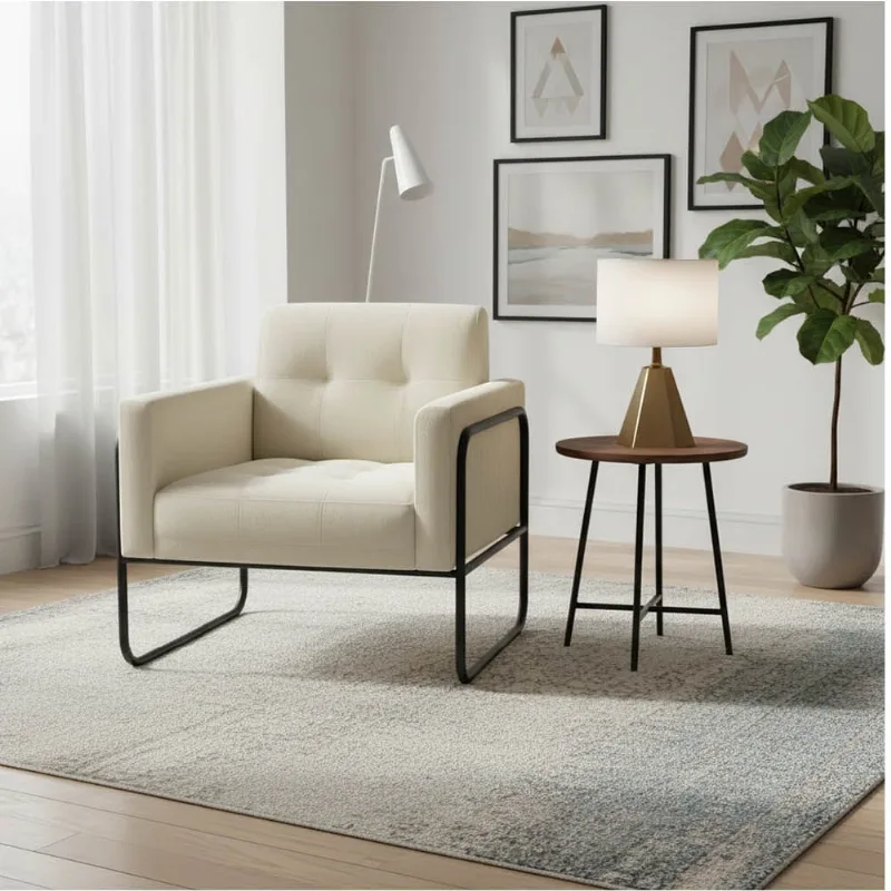 Poltrona Sala Decorativa Elisa Base Tubular Alta Preta Cotelê Ext/Veludo Off White D03 - D'Rossi
