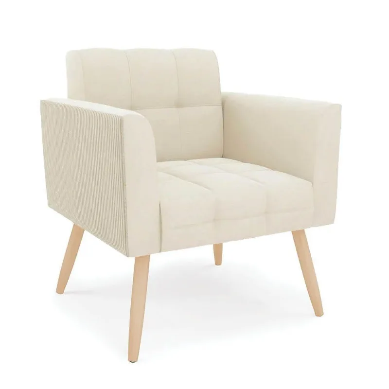 Poltrona Sala Decorativa Elisa Pé Palito Natural Cotelê Ext-veludo D03 - D'rossi Off White