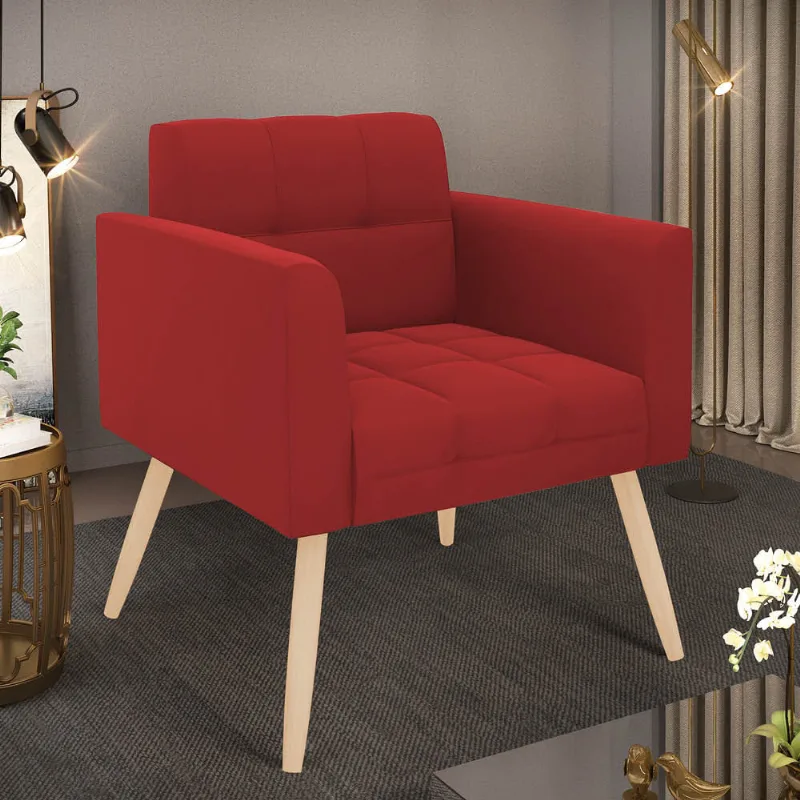 Poltrona Sala Decorativa Elisa Pé Palito Natural Veludo Marsala D03 - D'Rossi