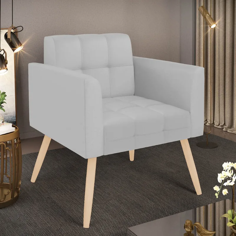 Poltrona Sala Decorativa Elisa Pé Palito Natural Sintético Cinza D03 - D'Rossi
