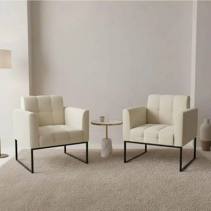 Kit 2 Poltronas Elisa Veludo Cotelê Base Industrial Off White D'Rossi