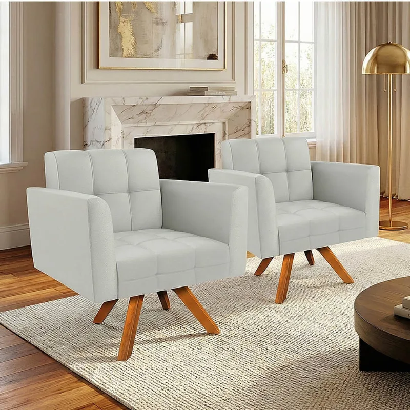 Poltrona Sala Decorativa Kit 2 Elisa Giratória Castanho MM30 Sintético Cinza D03 - D'Rossi