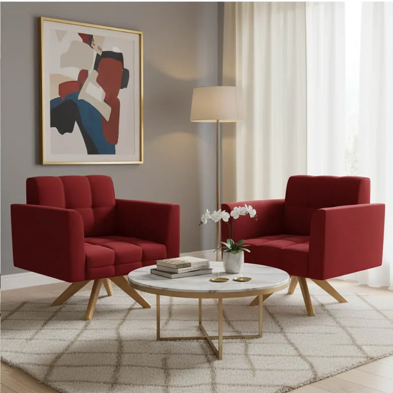 Poltrona Sala Decorativa Kit 2 Elisa Giratória Castanho MA30 Veludo Marsala D03 - D'Rossi