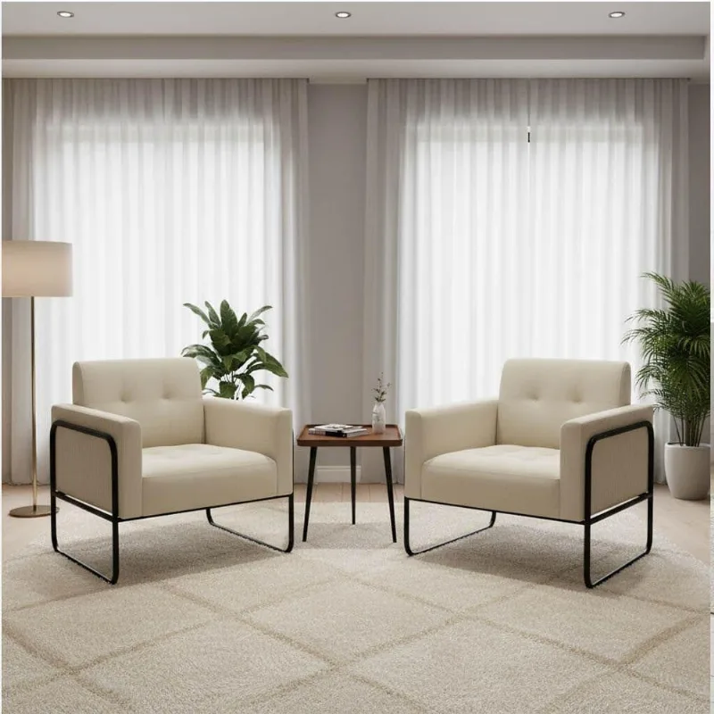 Poltrona Sala Decorativa Kit 2 Elisa Base Tubular Alta Preta Cotelê Ext-veludo D03 D'rossi Off White