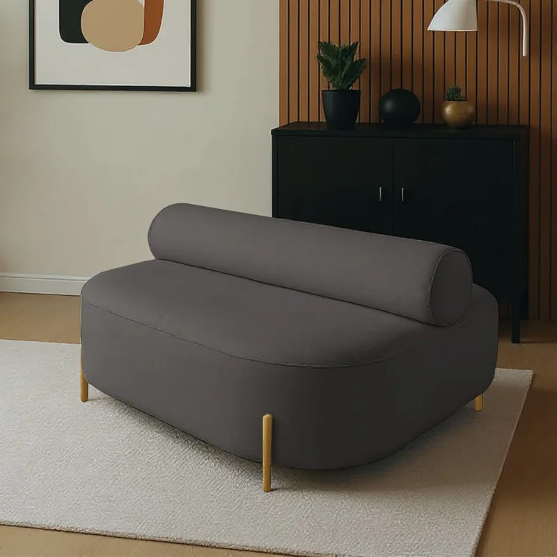 Sofá Sala Ilha Orgânico e 1 Poltrona 125cm Éden Pé Aço Dourado Bouclê Grafite E03 - D'Rossi