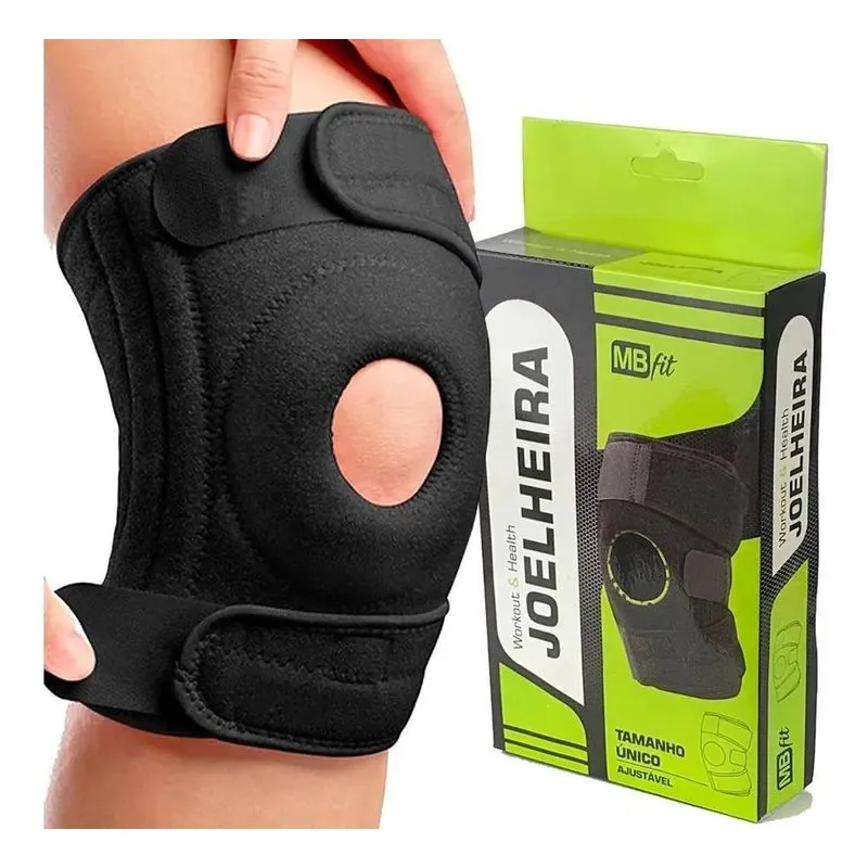 3x Joelheira Compressão Ajustavel Mbfit Preta