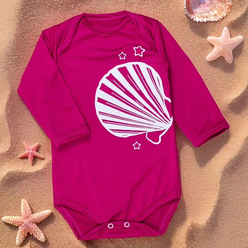 Body De Bebê Proteção Uv50+ Manga Longa Concha Pink