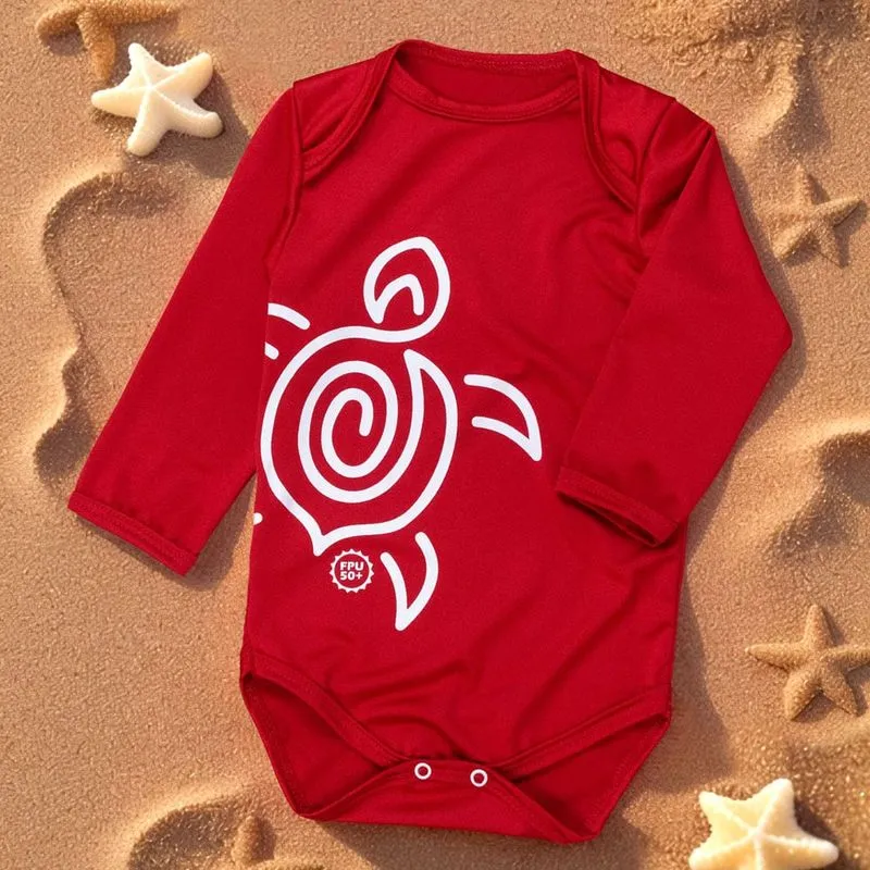 Body UV50+ Manga Longa Verão Tartaruga Vermelho Para Bebês