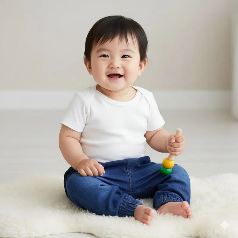 Calça Para Bebê Jeans Jogger Bolsinho Bordado Azul Escuro
