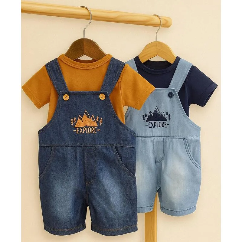 Jardineira Jeans Baby Bordada Com Body Para Aventuras De Verão