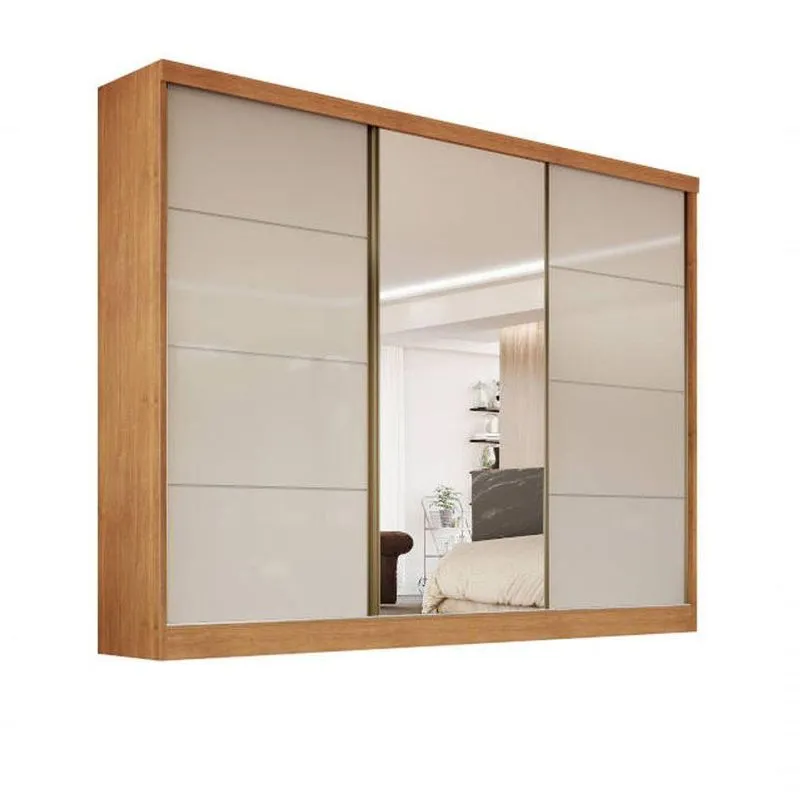 Guarda Roupa Casal Bergamo 3 Portas De Correr 6 Gavetas Em MDF Bronze Bianchi Móveis