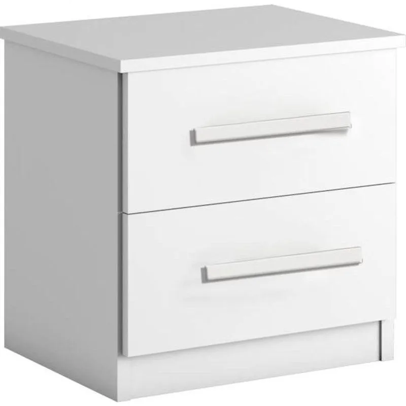 Mesa De Cabeceira Mdf 2 Gavetas Puxadores Madeira - Zeus-branco - Bianchi Móveis
