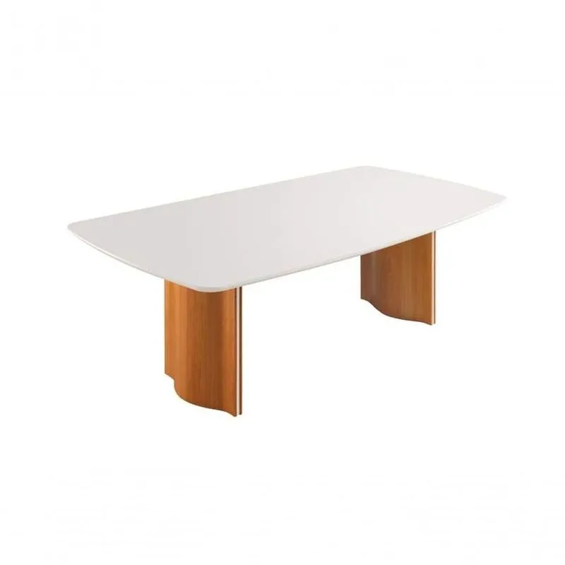 Mesa De Jantar Laminada Com Vidro River Requinte Salas