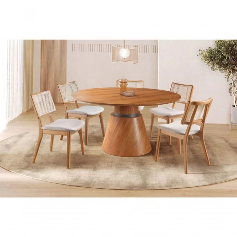 Sala De Jantar Laminada Redonda 5 Cadeiras Zara Requinte
