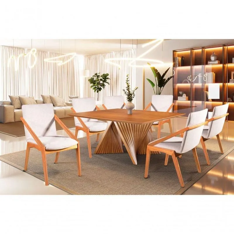 Sala De Jantar Quadrada Madeira Maciça 6 Cadeiras 1,40x1,40m - Topázio - Harmonia Salas
