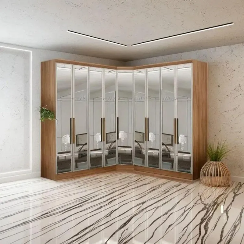 Modulado Closet Espelhado Linea Cumaru 6 Gavetas 9 Portas MDF Móveis Novo Horizonte