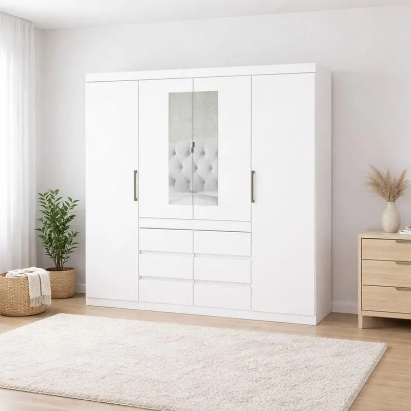 Guarda Roupa 4 Portas 6 Gavetas 2 Espelhos Xline -grand Line