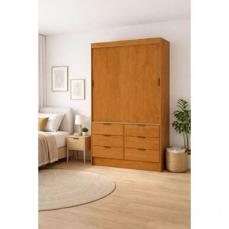 Guarda Roupa Casal Sunset Grand Line 2 Portas De Correr 6 Gavetas Mdp Com Cabideiro
