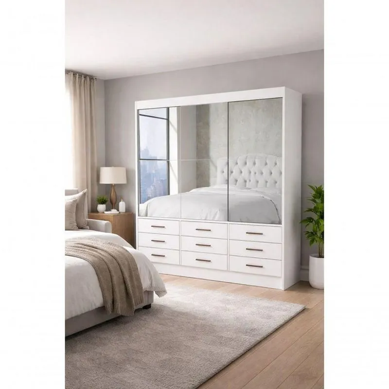 Guarda Roupa 9 Gavetas 3 Portas Espelhado Sunset-grand Line