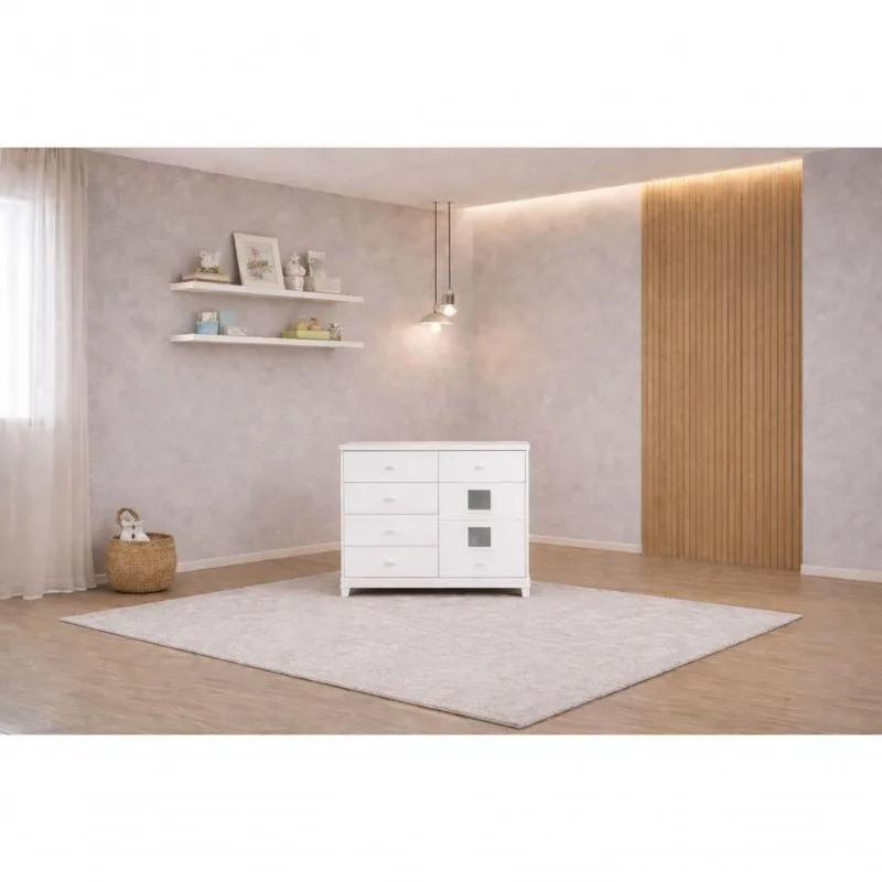 Cômoda Infantil Lunni 4 Gavetas 1 Porta em MDF com Corrediças Telescópicas
