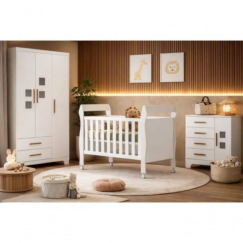 Quarto Infantil Completo Magia Com Berço Que Vira Cama 4 Portas 4 Gavetas Em Mdf Mobibaby