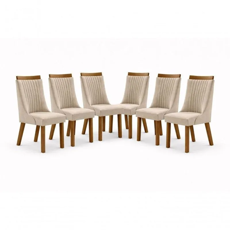 Kit 06 Cadeiras De Jantar Estofada Dublin Em Mdf Com Assento Em Tecido Domus Parati