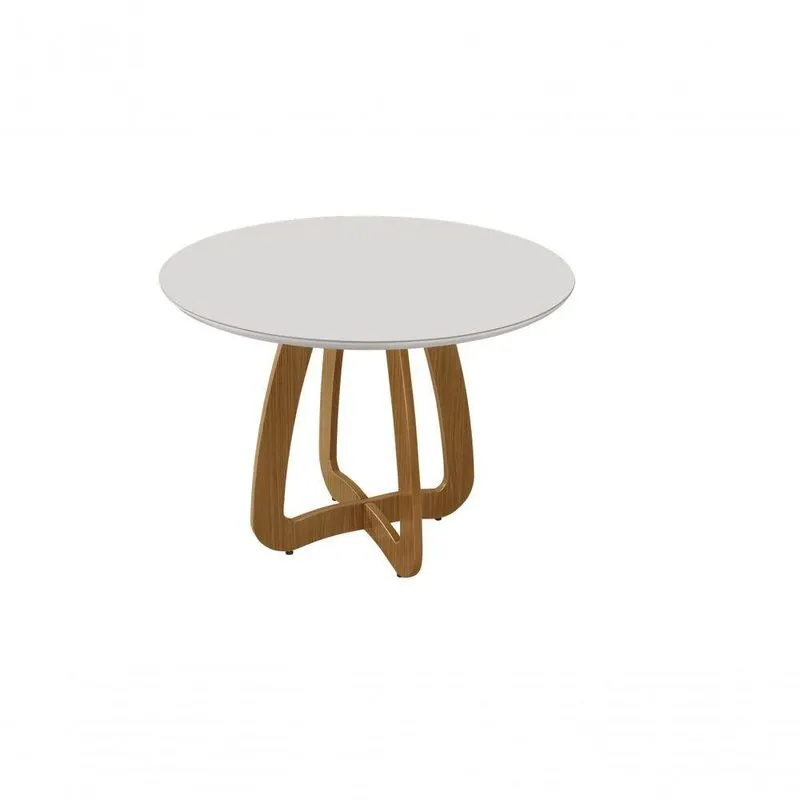 Mesa De Jantar Arizona Redonda 1,10m Com Tampo De Vidro Off White Em Mdf Lj Móveis