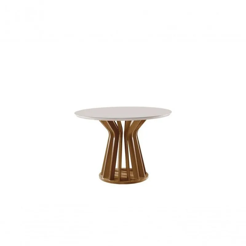 Mesa De Jantar Vênus Redonda 1,10 Com Tampo De Vidro Off White Em Mdf Lj Móveis