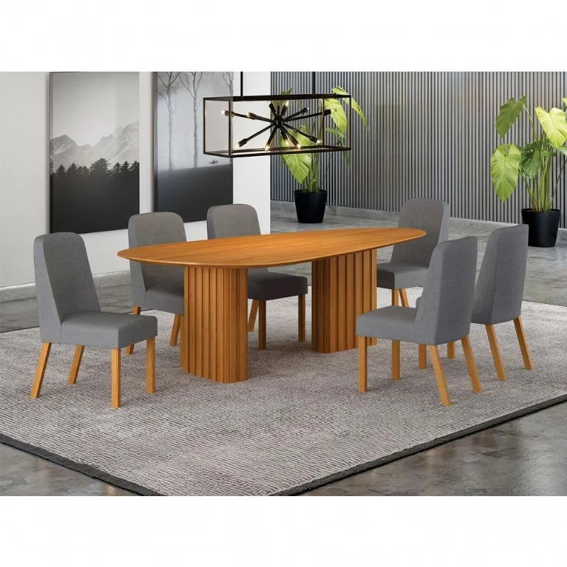 Conjunto de Jantar Iza 6 Lugares Tampo em MDF com Mesa 200x100cm e Cadeiras Estofadas Arbo