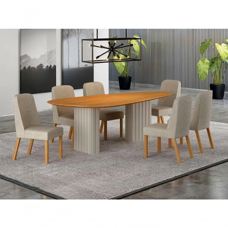 Conjunto de Jantar Iza 6 Lugares Tampo MDF com Cadeiras Terracota Mesa 1,80x0,90 Arbo