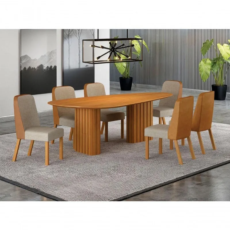 Conjunto de Jantar Iza 6 Lugares Tampo em MDF com Cadeiras Terracota Mesa 180x90 Arbo