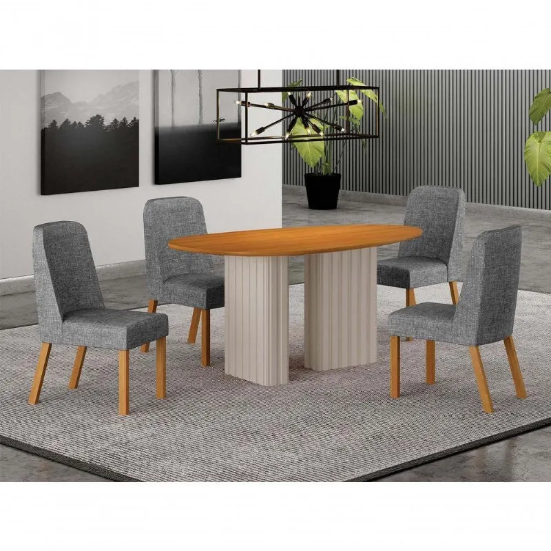 Conjunto de Jantar Iza 4 Lugares Tampo em MDF Mesa 135x90cm Arbo