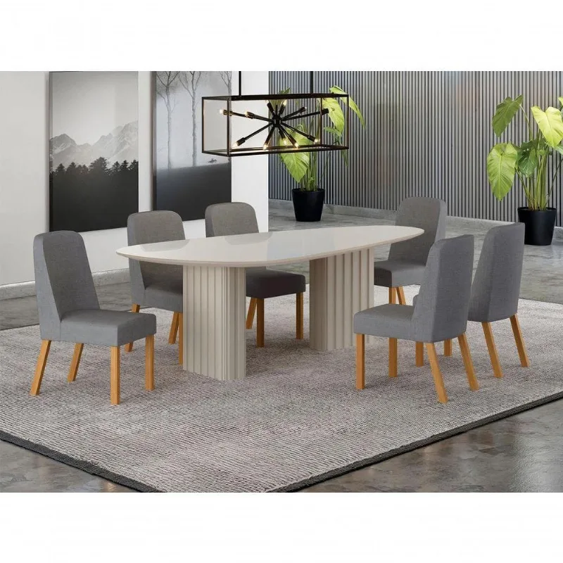 Conjunto de Jantar Iza 6 Lugares Tampo em MDF com Vidro Mesa 200x100cm Arbo