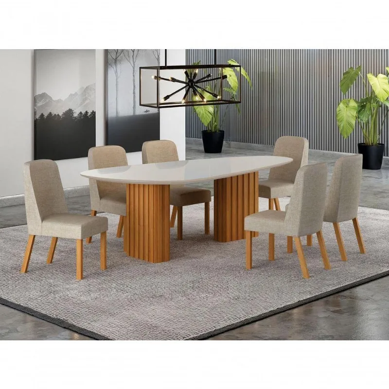 Conjunto de Jantar Iza 6 Lugares Tampo em MDF com Vidro Mesa 200x100cm Arbo
