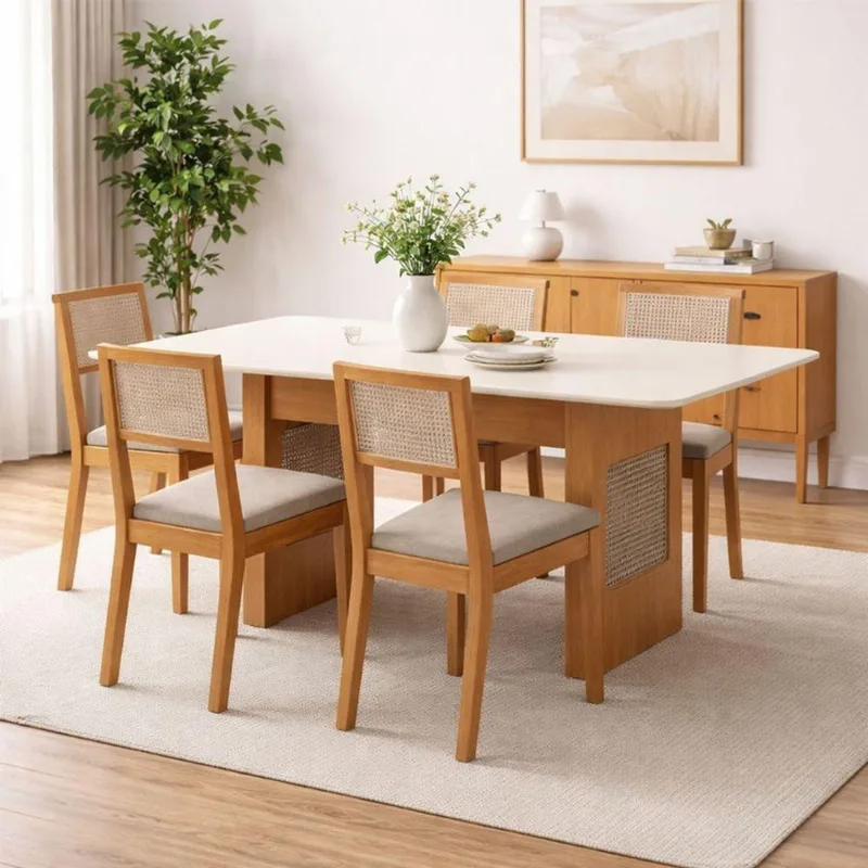 Conjunto de Jantar Telinha Nápoli 6 Lugares Tampo de Vidro Mesa 180x90 Arbo
