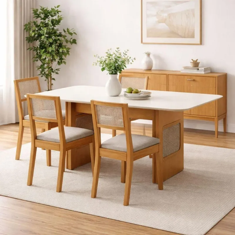 Conjunto de Jantar Telinha Nápoli 120x80 4 Lugares Tampo de Vidro com Cadeiras Arbo