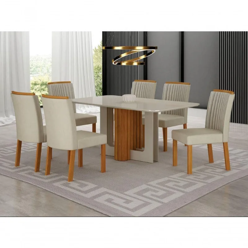 Conjunto de Jantar Izabelle 6 Lugares Tampo de Vidro Mesa 180x90cm Arbo