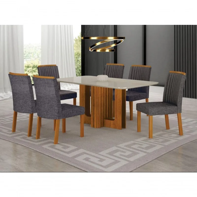 Conjunto de Jantar Izabelle 6 Lugares Tampo de Vidro Mesa 180x90cm Arbo