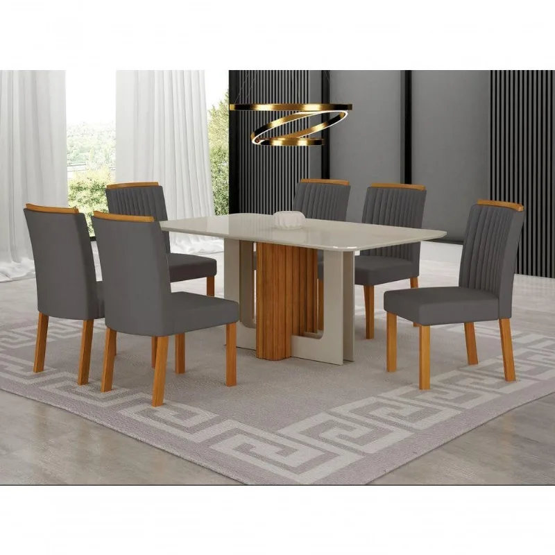 Conjunto de Jantar Izabelle 6 Lugares Tampo de Vidro Mesa 180x90cm Arbo
