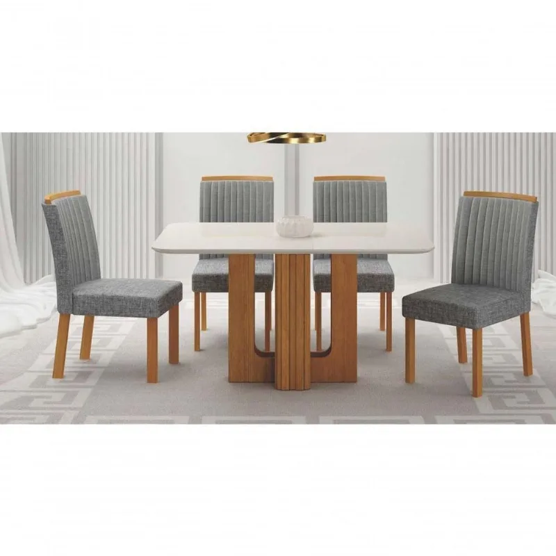 Conjunto de Jantar Izabelle 4 Lugares Tampo de Vidro Mesa 120x80cm Arbo
