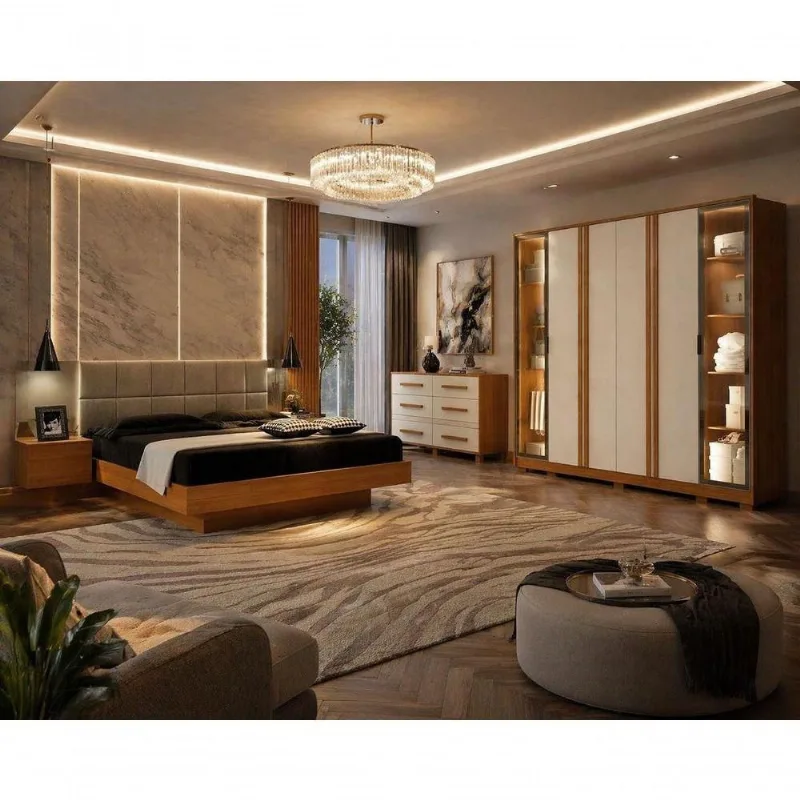 Dormitório Casal Reflecta Led Completo 3 Peças MDF Off White Zeus