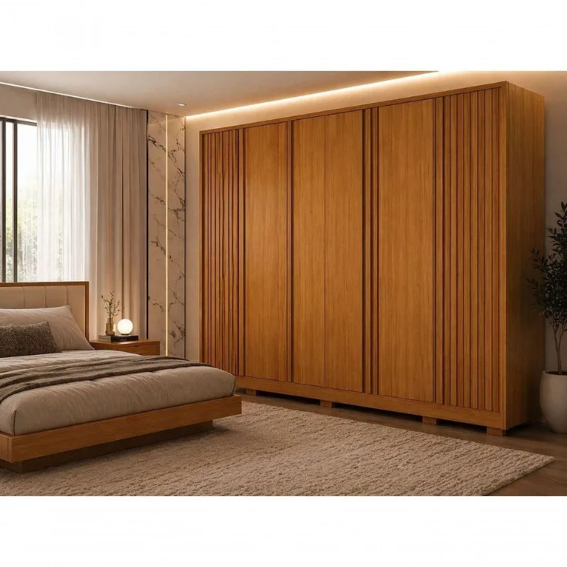 Guarda Roupa Casal Premium Ripado 6 Portas Giratórias 6 Gavetas MDF Cinamomo Arbo