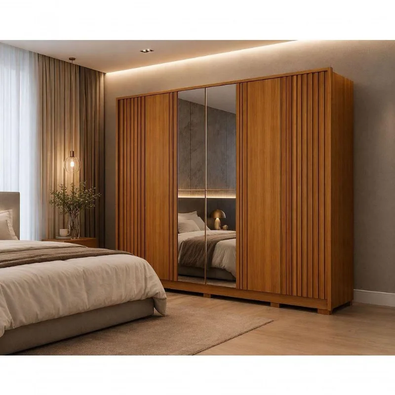 Guarda Roupa Casal Premium 6 Portas Giratórias 6 Gavetas Mdf Cinamomo Espelhado Arbo